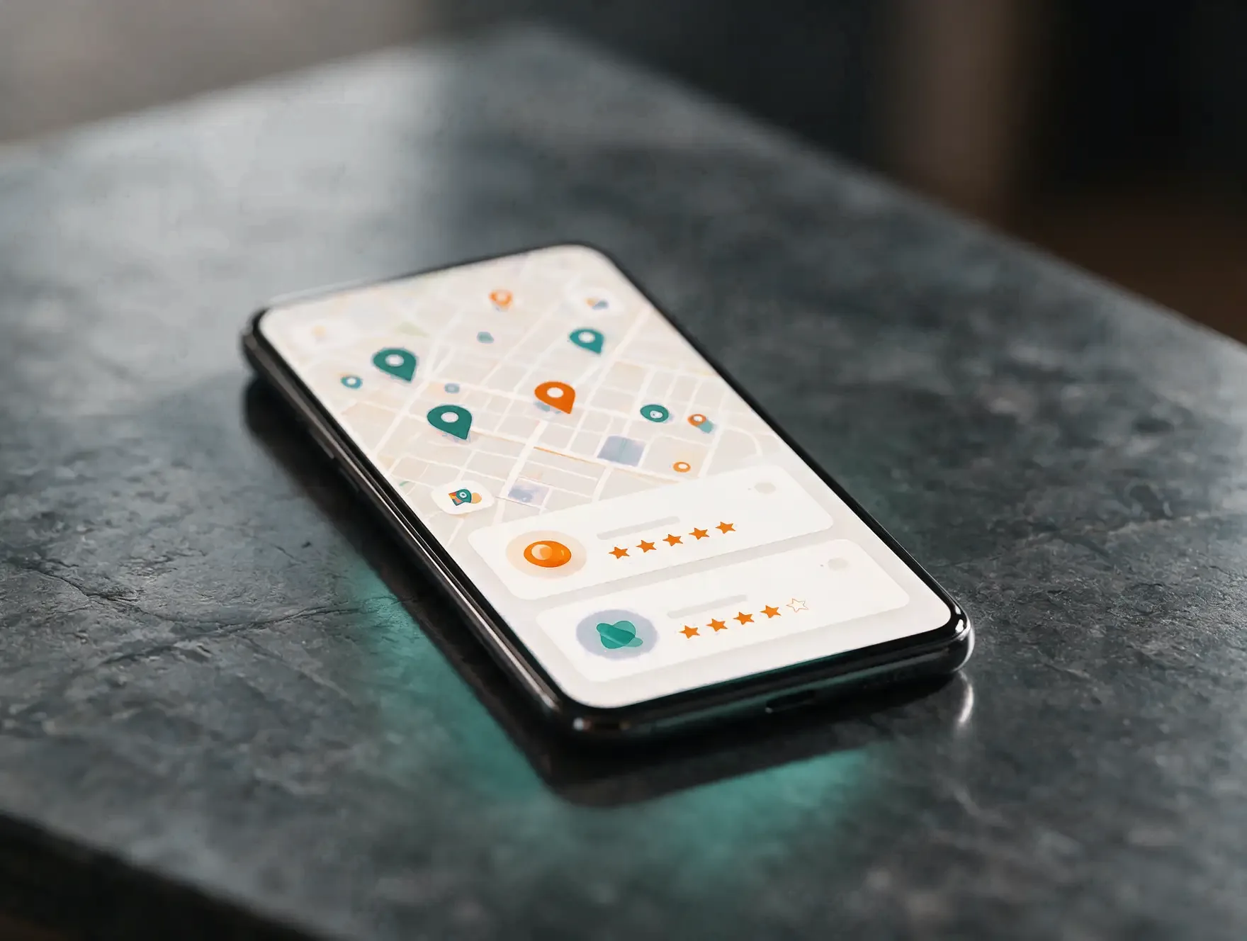 Google Unternehmensprofil mit Bewertungen auf dem Smartphone